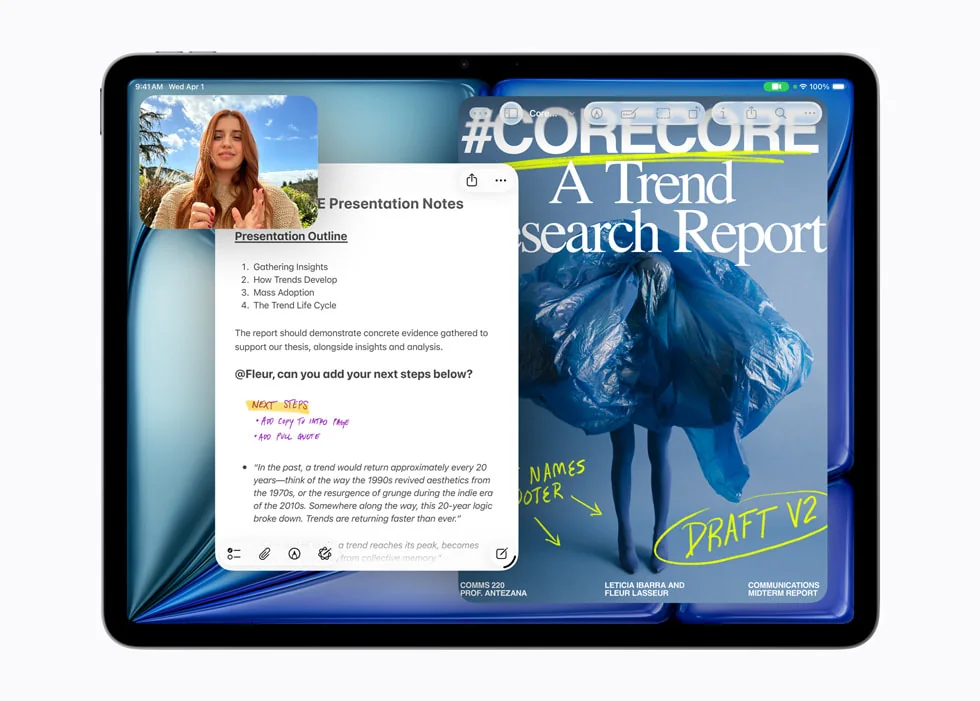 Apple iPad Air with M4 displaying multitasking features