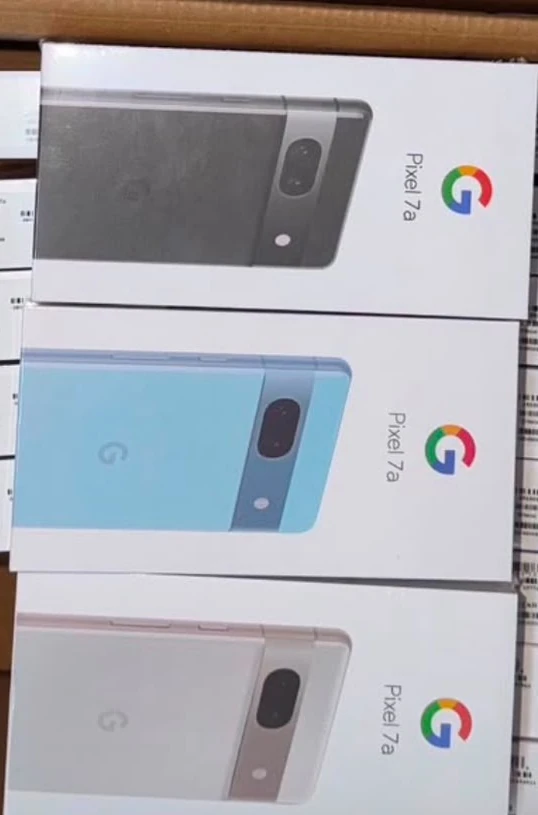 Sealed Google Pixel 7a 128GB retail boxes in EMOS IT SERVICES stock