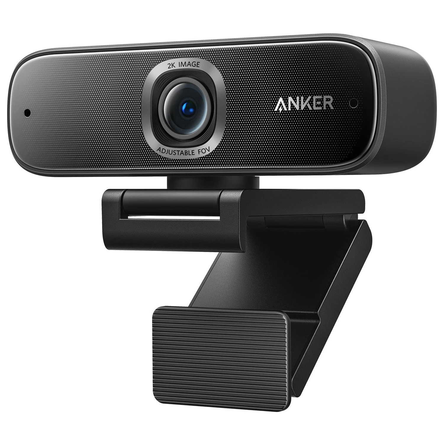 Anker PowerConf C302 Smart 2K HD Webcam in black with adjustable monitor clip